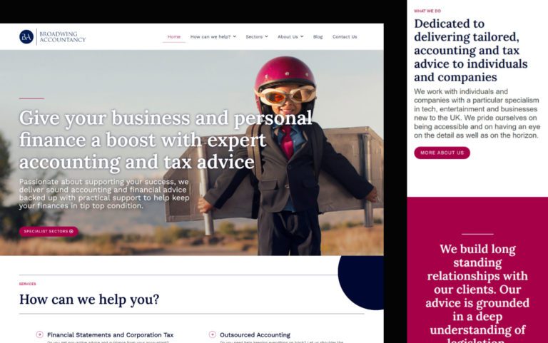 screenshot of broadwing accountancy website