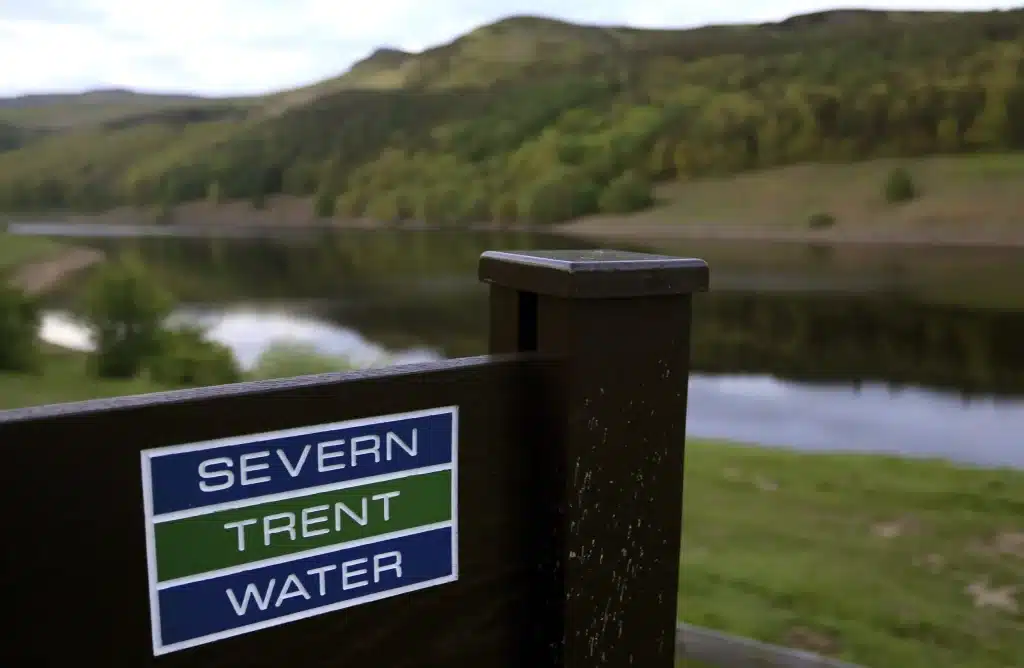 A picture of a reservoir with a Severn Trent Water sign in the foreground